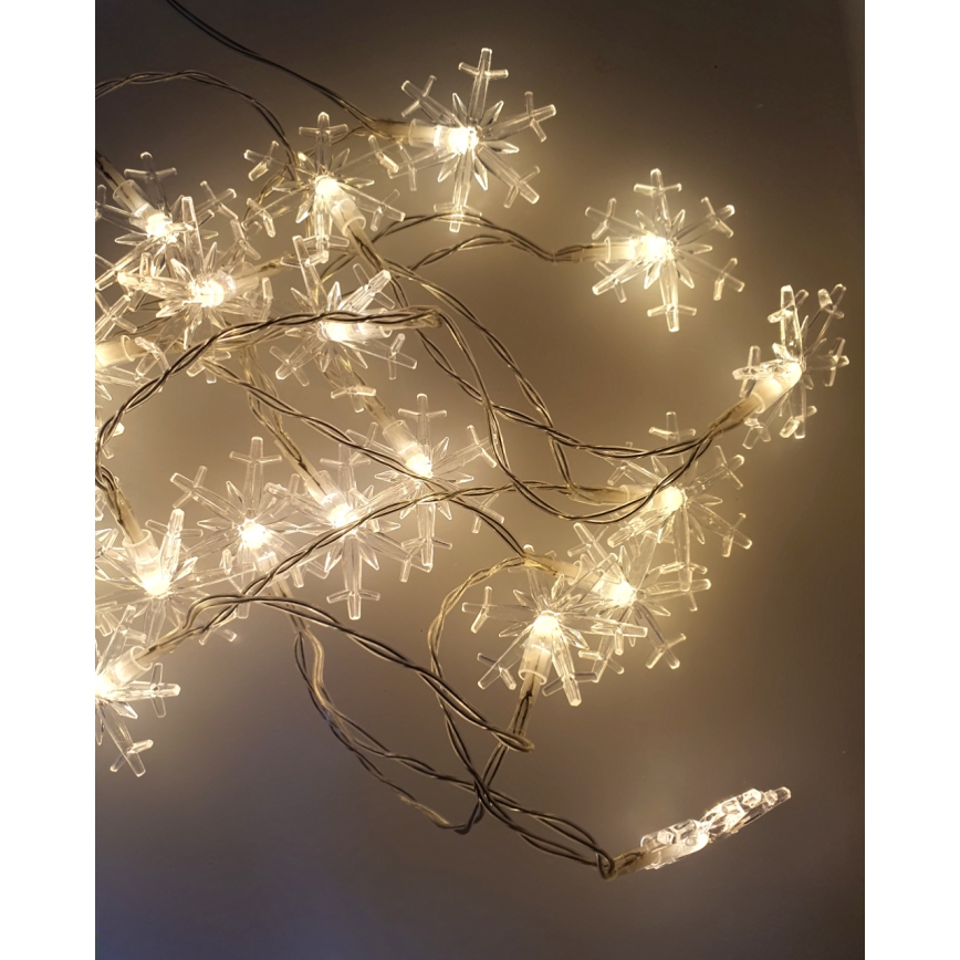LED vianočný reťaz do exteriéru 20xLED/2xAA 2,2 m IP44 teplá biela snehové vločky
