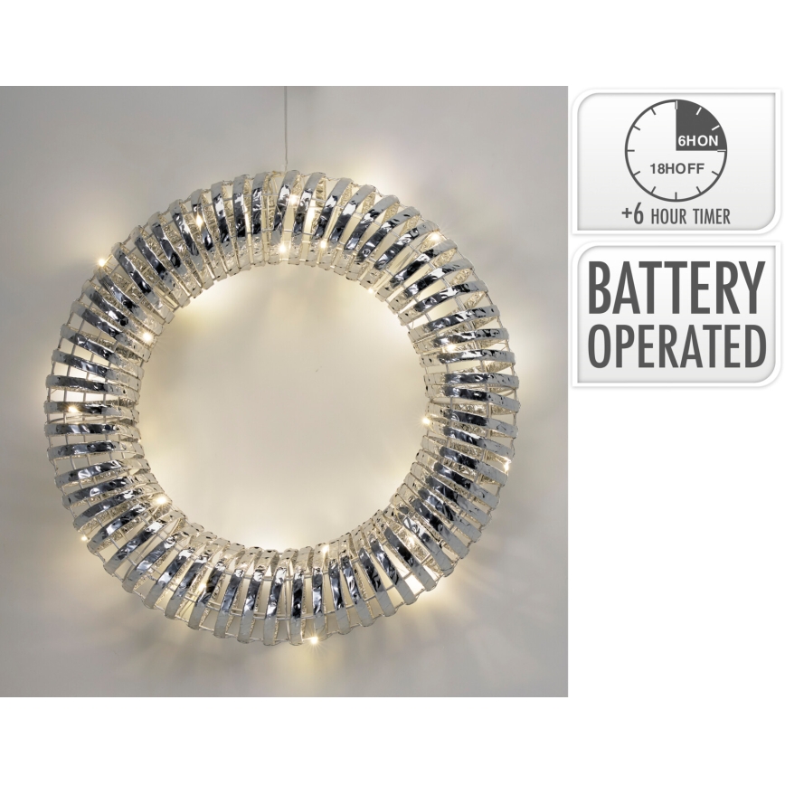 LED Vianočný veniec 30xLED/3xAA pr. 40 cm teplá biela veniec/strieborná