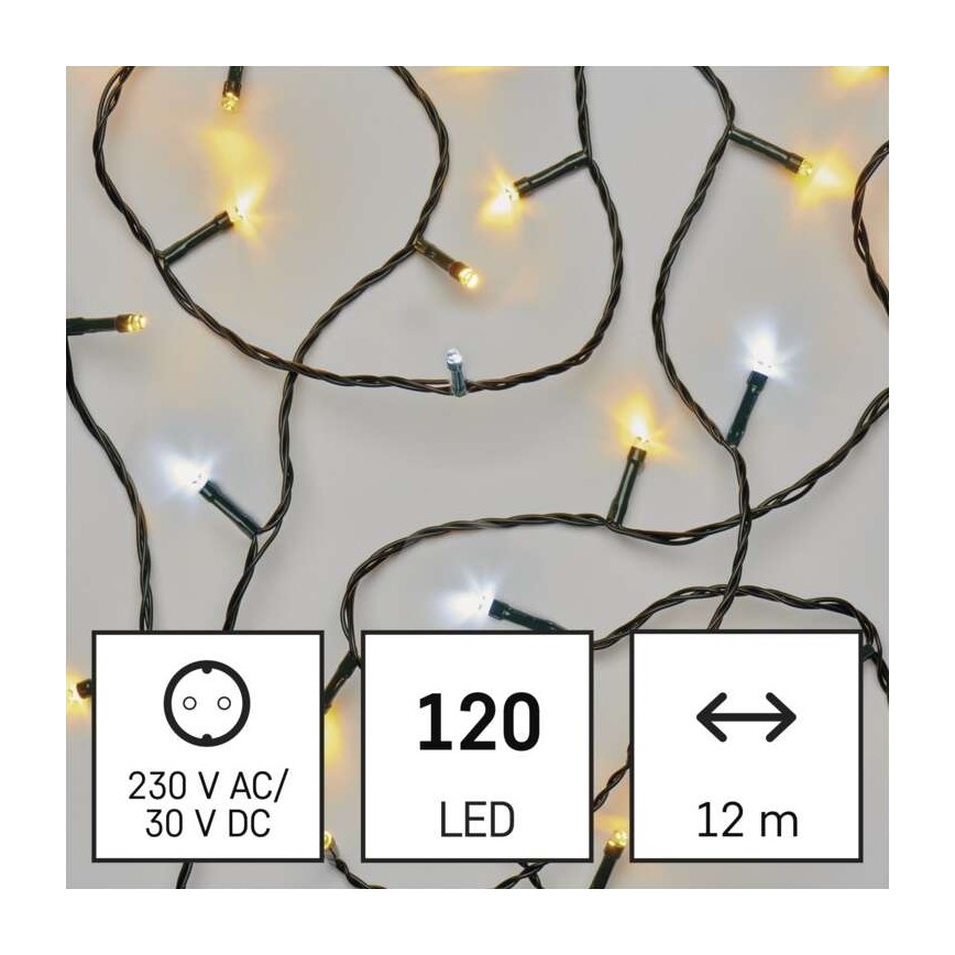 LED vianočný vonkajší reťaz 120xLED/2 funkcie 17m IP44 teplá/studená biela