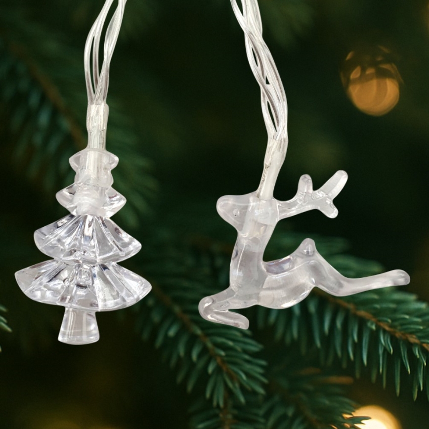 LED vianočný vonkajší reťaz 20xLED/2xAA 2,2 m IP44 viacfarebné stromčeky a soby