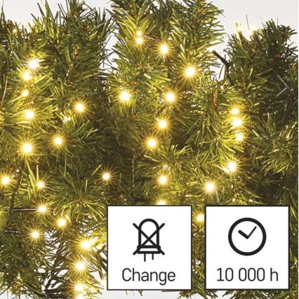 Svetelný reťaz s teplými bielymi LED diódami je omotaný okolo ihličnatého stromčeka. Symbol označuje, že žiarovky nie sú vymeniteľné. Životnosť žiaroviek je 10 000 hodín.