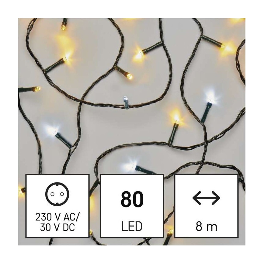 LED Vianočný vonkajší reťaz 80xLED/13m IP44 teplá/studená biela