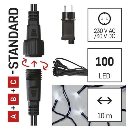 LED vianočný vonkajší svetelný reťazec 100×LED/15 m IP44 studená biela