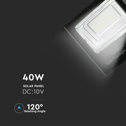 LED Vonakajší solárny reflektor LED/40W/10V IP65 6000K + diaľkové ovládanie