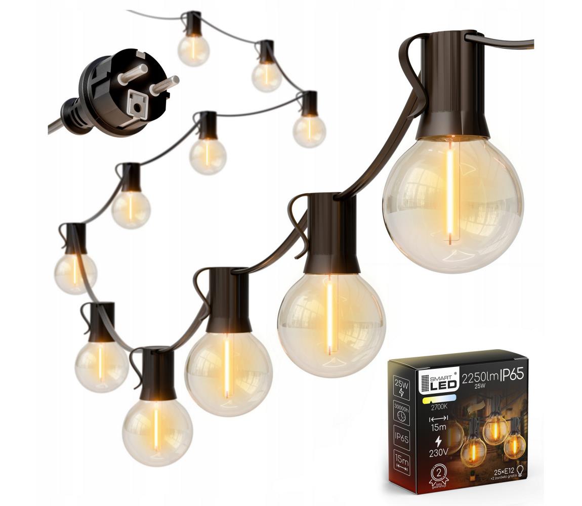 SmartLED LED Vonkajší dekoratívny reťazec 25xE12/1W/230V 17,5 m IP65 čierna 4450