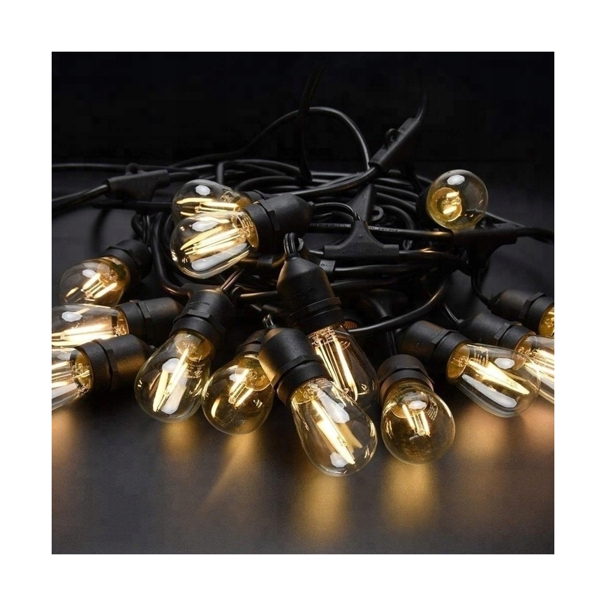LED vonkajší dekoratívny svetelný reťazec 20xE27/1W/230V 20,94 m IP44 čierna