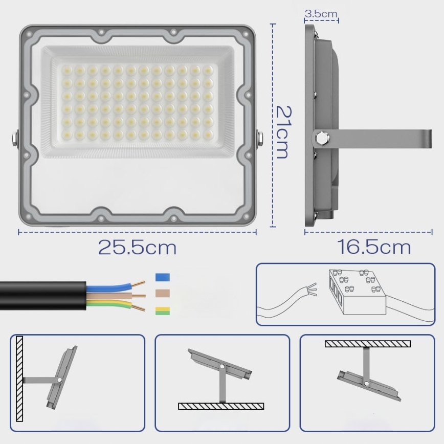 LED vonkajší reflektor LED/100W/230V 4500K IP65 sivý