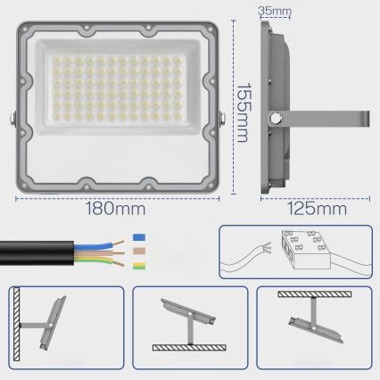 LED vonkajší reflektor LED/50W/230V 4500K IP65 sivý