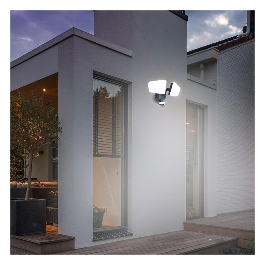 LED Vonkajší reflektor so senzorom LED/24W/230V 3000/4000/6000K IP54 čierna
