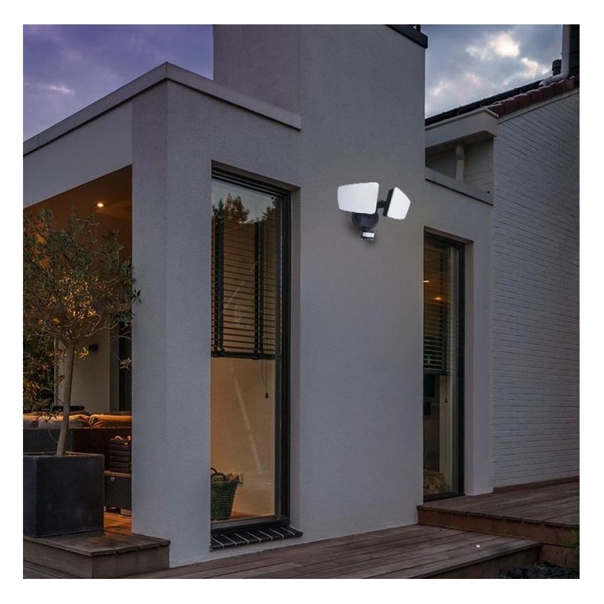LED Vonkajší reflektor so senzorom LED/24W/230V 3000/4000/6000K IP54 čierna