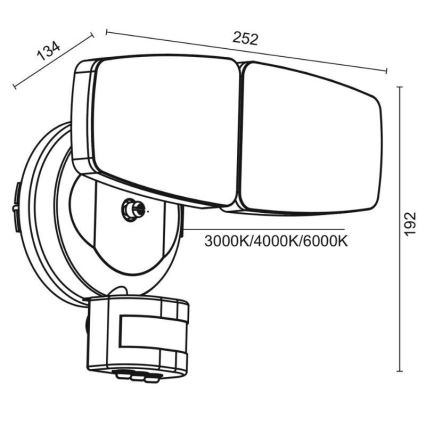 LED Vonkajší reflektor so senzorom LED/24W/230V 3000/4000/6000K IP54 čierna