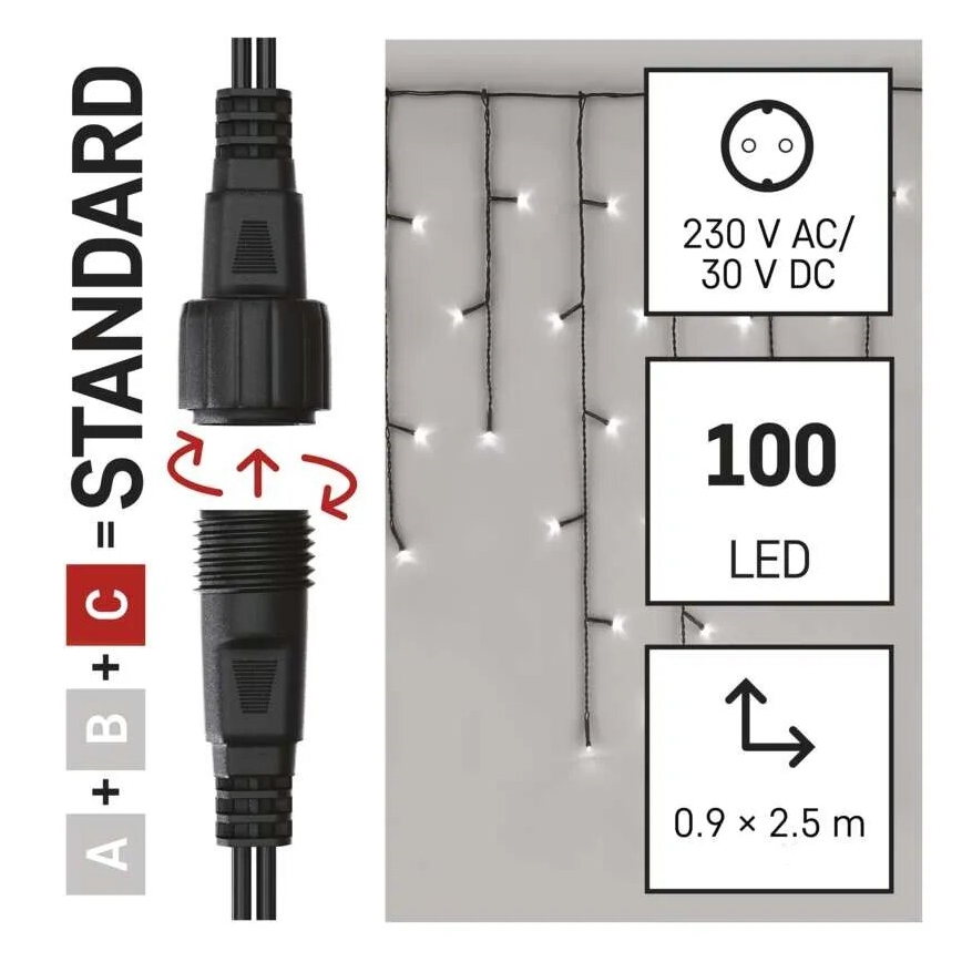 LED vonkajší reťaz 100xLED/2,5x0,9m IP44 studená biela