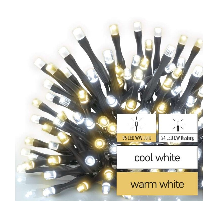 LED  vonkajší reťazec 120xLED/2 funkcie 17m IP44 teplá/studená biela