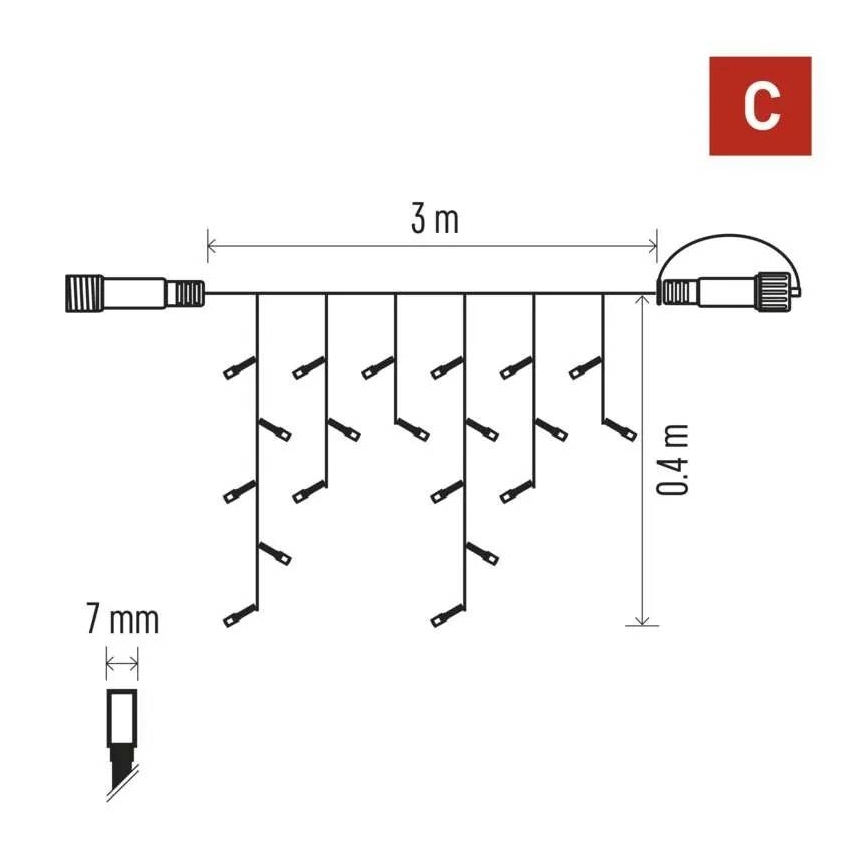 LED Vonkajší reťazec 50xLED/3x0,4m IP44 studená/teplá biela