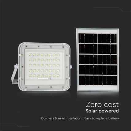 LED Vonkajší stmievateľný solárny reflektor LED/10W/3,2V IP65 4000K biela + diaľkové ovládanie