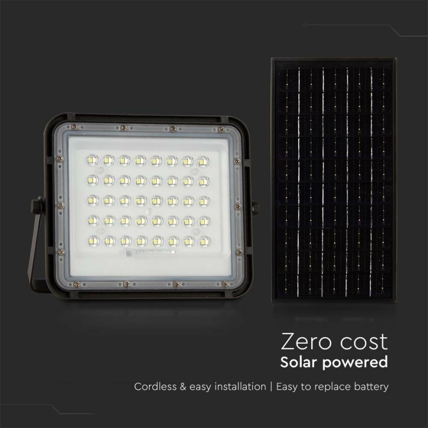 LED Vonkajší stmievateľný solárny reflektor LED/10W/3,2V IP65 4000K 6000 mAh čierna + diaľkové ovládanie