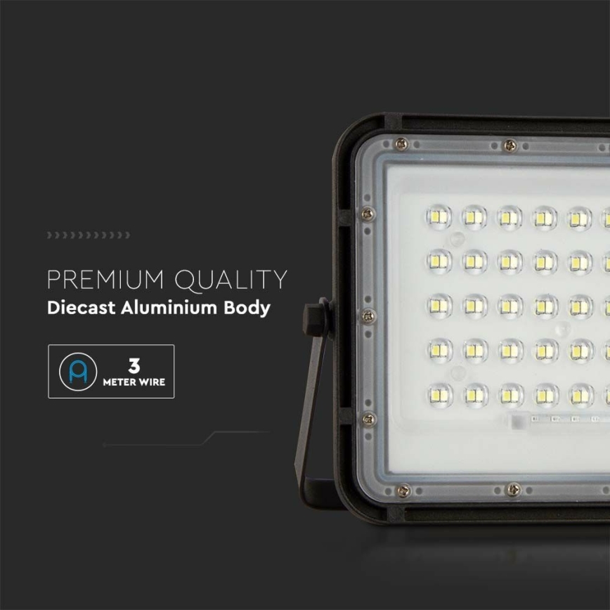 LED Vonkajší stmievateľný solárny reflektor LED/10W/3,2V IP65 4000K 6000 mAh čierna + diaľkové ovládanie