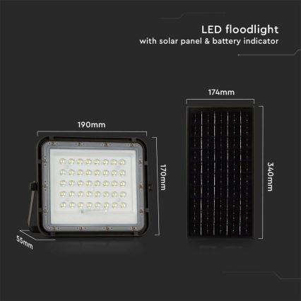 LED Vonkajší stmievateľný solárny reflektor LED/10W/3,2V IP65 4000K 6000 mAh čierna + diaľkové ovládanie