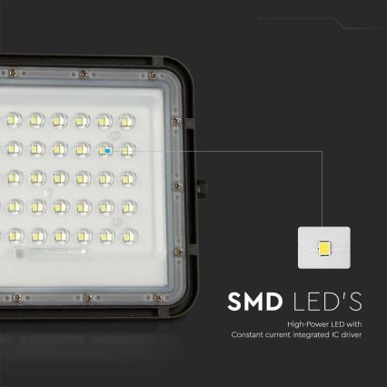 LED Vonkajší stmievateľný solárny reflektor LED/10W/3,2V IP65 6400K čierna + diaľkové ovládanie