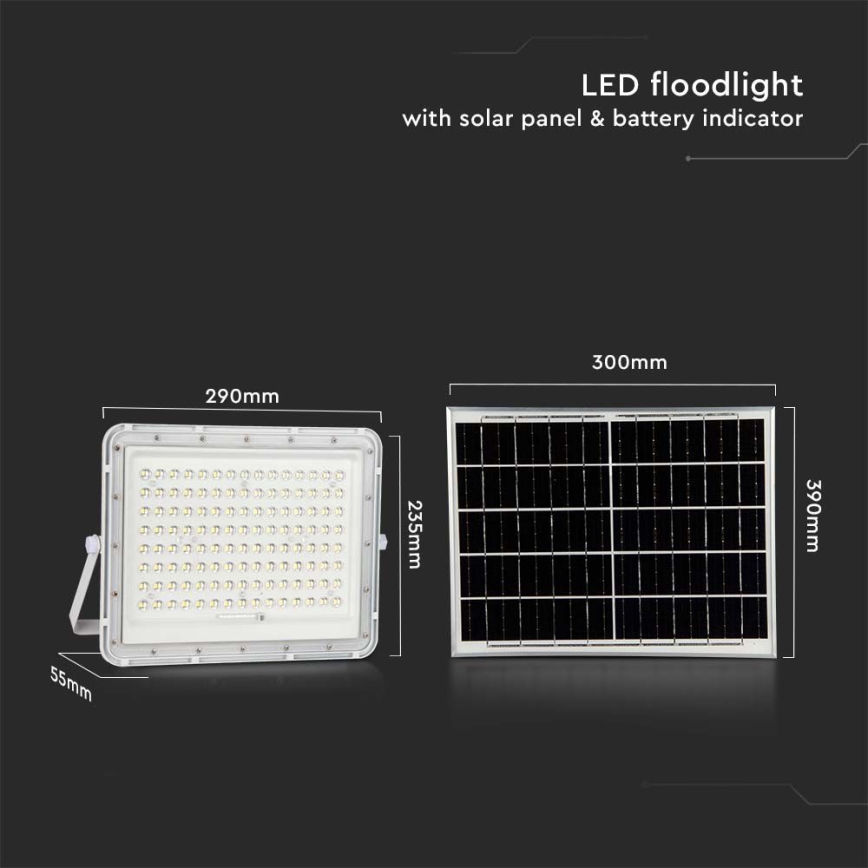 LED Vonkajší solárny reflektor LED/20W/3,2V 6400K biela IP65 16000 mAh + diaľkové ovládanie