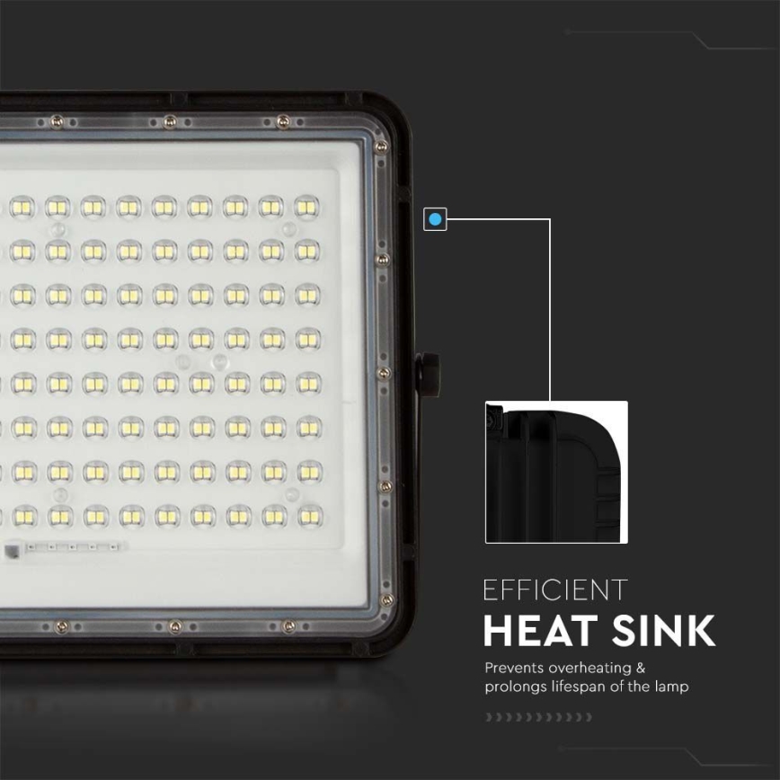 LED Vonkajší solárny reflektor LED/20W/3,2V 6400K čierna IP65 16000 mAh + diaľkové ovládanie