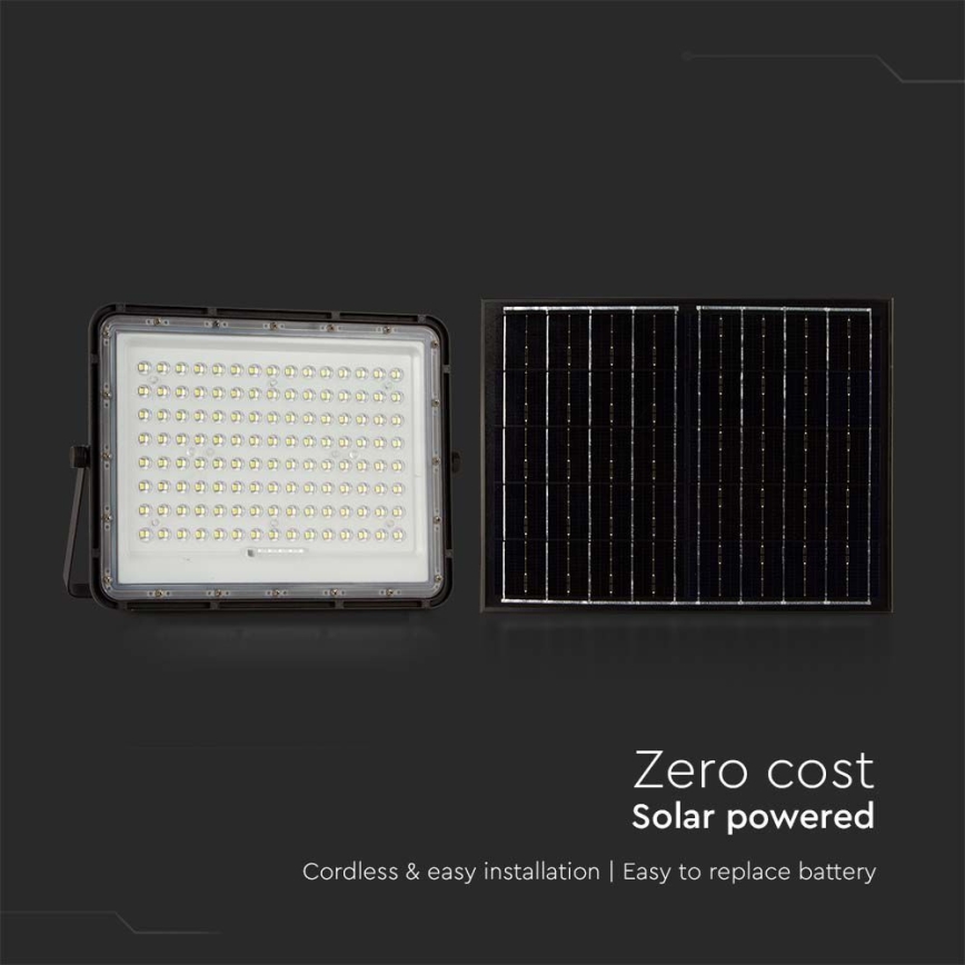 LED Vonkajší solárny reflektor LED/20W/3,2V 6400K čierna IP65 16000 mAh + diaľkové ovládanie