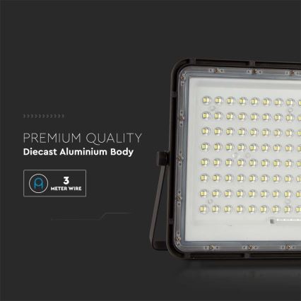 LED Vonkajší solárny reflektor LED/20W/3,2V 6400K čierna IP65 + diaľkové ovládanie