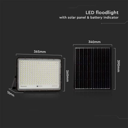 LED Vonkajší solárny reflektor LED/30W/3,2V 4000K čierna IP65 + diaľkové ovládanie