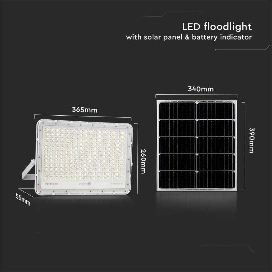 LED Vonkajší solárny reflektor LED/30W/3,2V 6400K biela IP65 20000 mAh + diaľkové ovládanie