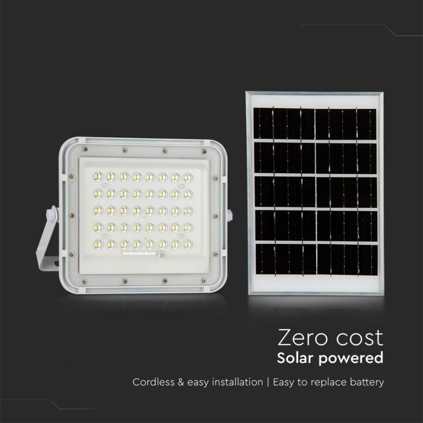 LED Vonkajší stmievateľný solárny reflektor LED/6W/3,2V IP65 4000K 5000 mAh biela + diaľkové ovládanie