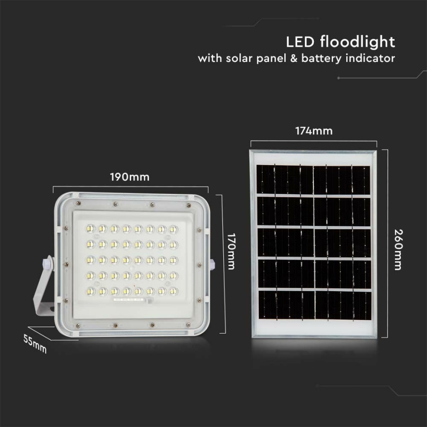 LED Vonkajší stmievateľný solárny reflektor LED/6W/3,2V IP65 4000K 5000 mAh biela + diaľkové ovládanie