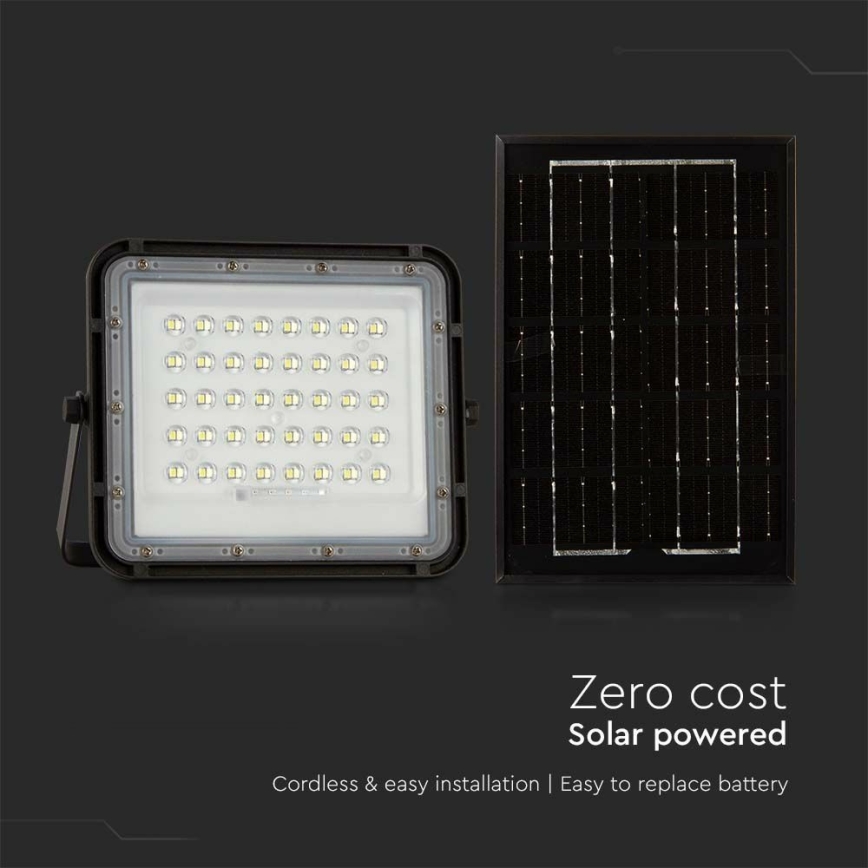 LED Vonkajší stmievateľný solárna reflektor LED/6W/3,2V IP65 4000K 5000 mAh čierna + diaľkové ovládanie