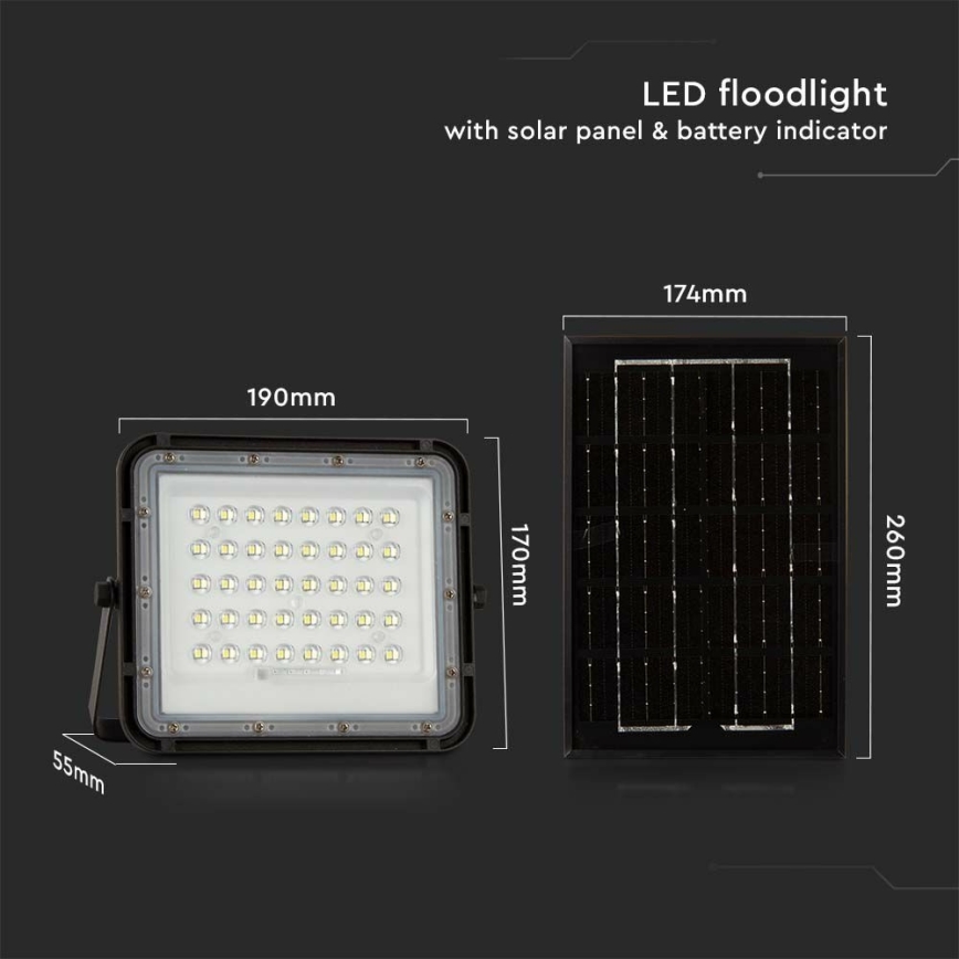 LED Vonkajší stmievateľný solárna reflektor LED/6W/3,2V IP65 4000K 5000 mAh čierna + diaľkové ovládanie