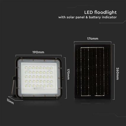 LED Vonkajší stmievateľný solárny reflektor LED/6W/3,2V IP65 6400K čierna + diaľkové ovládanie