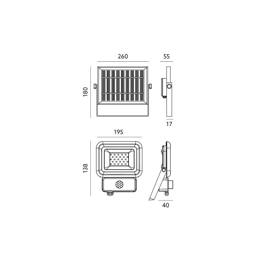 LED Vonkajší solárny reflektor so senzorom LED/20W/3,7V 6500K IP65 4400 mAh