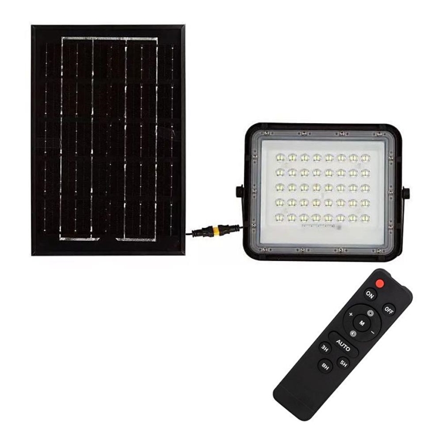 LED Vonkajší stmievateľný solárna reflektor LED/6W/3,2V IP65 4000K 5000 mAh čierna + diaľkové ovládanie