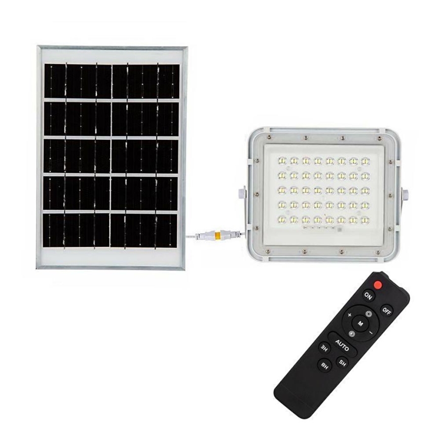 LED Vonkajší stmievateľný solárny reflektor LED/10W/3,2V IP65 4000K 6000 mAh biela + diaľkové ovládanie