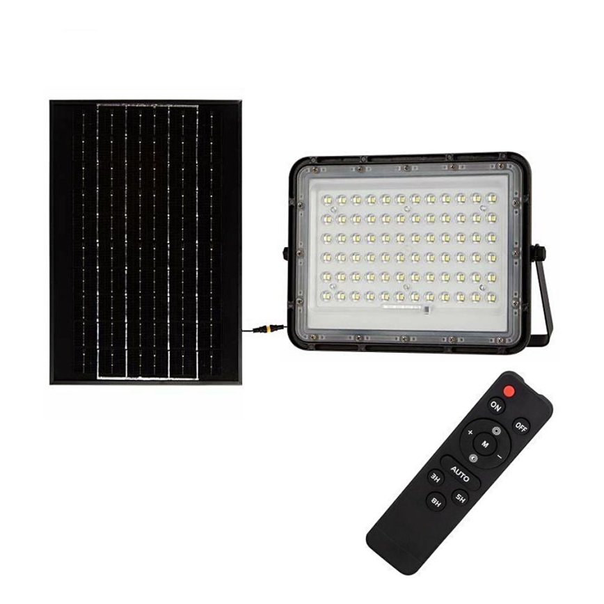 LED Vonkajší stmievateľný solárny reflektor LED/15W/3,2V IP65 6400K čierna + diaľkové ovládanie