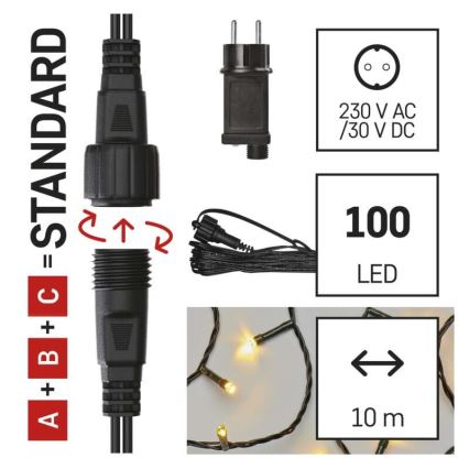 LED vonkajší svetelný reťazec 100xLED/15m IP44 teplá biela