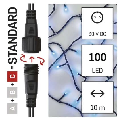 LED vonkajší svetelný reťazec 100×LED / 10 m, IP44, modrá