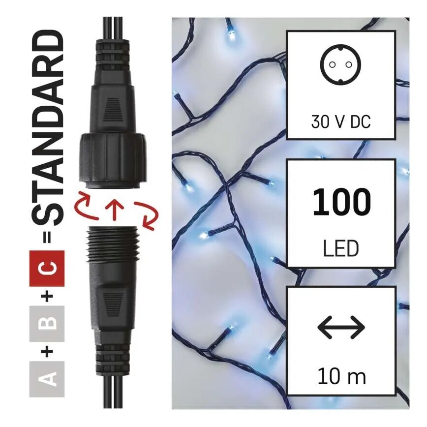 LED vonkajší svetelný reťazec 100×LED / 10 m, IP44, modrá
