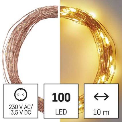 LED vonkajší svetelný reťazec 100×LED / 15 m, IP44, teplá biela
