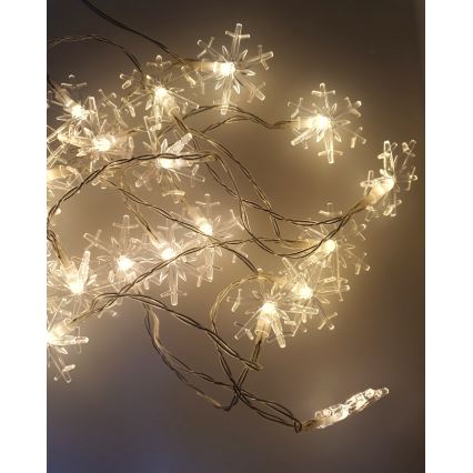 LED vonkajší svetelný reťazec 20xLED/2xAA 2,2 m IP44 teplá biela snehové vločky