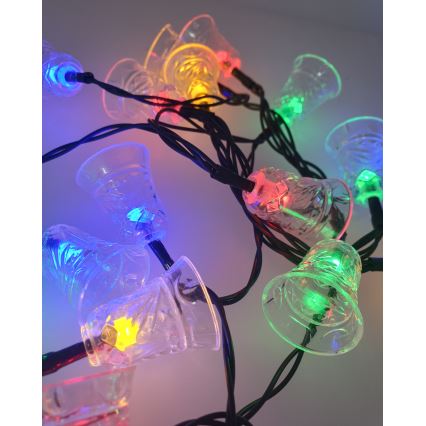 LED vonkajší svetelný reťazec 20xLED/2xAA 2,2 m IP44 viacfarebné zvončeky