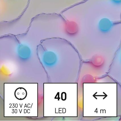 LED vonkajší svetelný reťazec 40xLED/9m IP44 viacfarebný