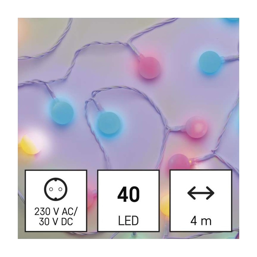 LED vonkajší svetelný reťazec 40xLED/9m IP44 viacfarebný