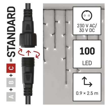LED Vonkajší vianočný reťaz 100xLED/2,5x0,9m IP44 studená biela
