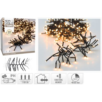 LED vonkajší vianočný reťaz 1512xLED/230V/8 funkcií 14 m IP44 teplá biela