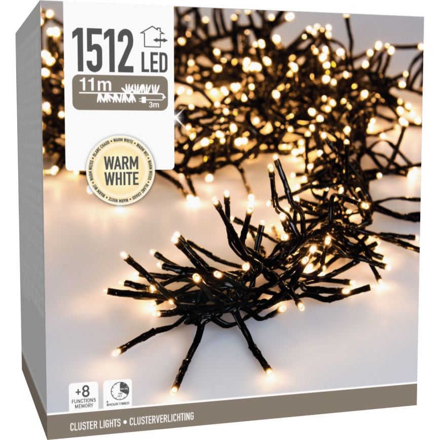 LED vonkajší vianočný reťaz 1512xLED/230V/8 funkcií 14 m IP44 teplá biela