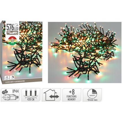 LED vonkajší vianočný reťazec 576xLED/230V/8 funkcií 7,2 m IP44 viacfarebný